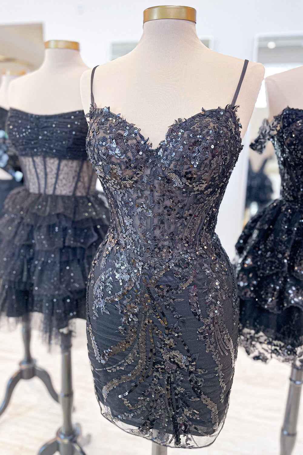 Glitter Lilac Corset Sequins Tight Short Homecoming Dress with Appliques Bmbride