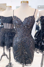 Glitter Lilac Corset Sequins Tight Short Homecoming Dress with Appliques Bmbride