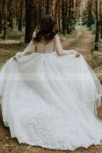 Stunning A-line Long Sleeves Lace Wedding Dress With Tulle BM bride