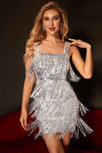 Sparkly Golden A-Line Sequins Short Homecoming Dress with Fringes