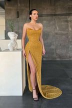 Sweetheart Sequins Mermaid Long Evening Dress with Split BM bride