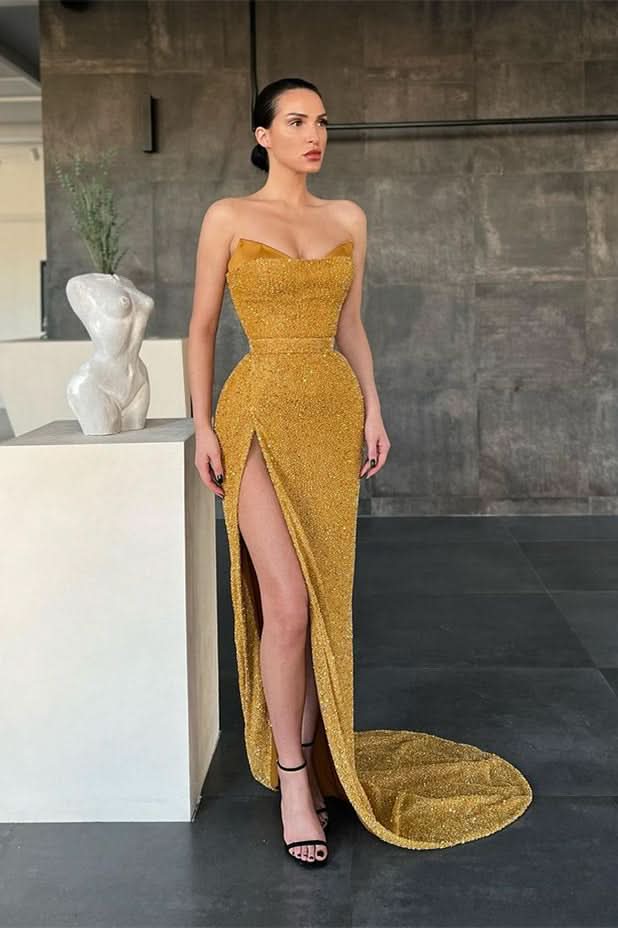 Sweetheart Sequins Mermaid Long Evening Dress with Split BM bride