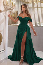 Elegant Sky Blue Off-The-Shoulder Sweetheart Prom Dress with Split Mermaid BM bride