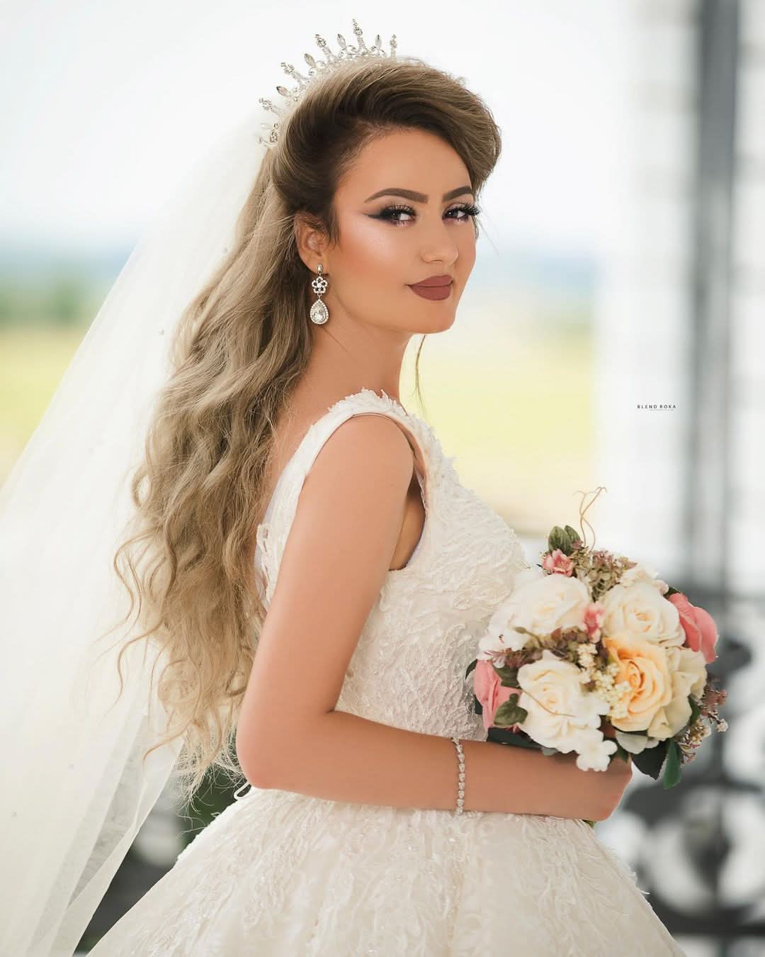 Long Princess V-Neck Wedding Dress with Tulle Lace BM bride