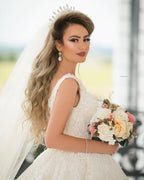 Long Princess V-Neck Wedding Dress with Tulle Lace BM bride