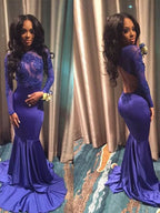 Elegant Long Sleeves Mermaid Prom Dress with Lace Appliques BM bride