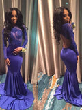 Elegant Long Sleeves Mermaid Prom Dress with Lace Appliques BM bride