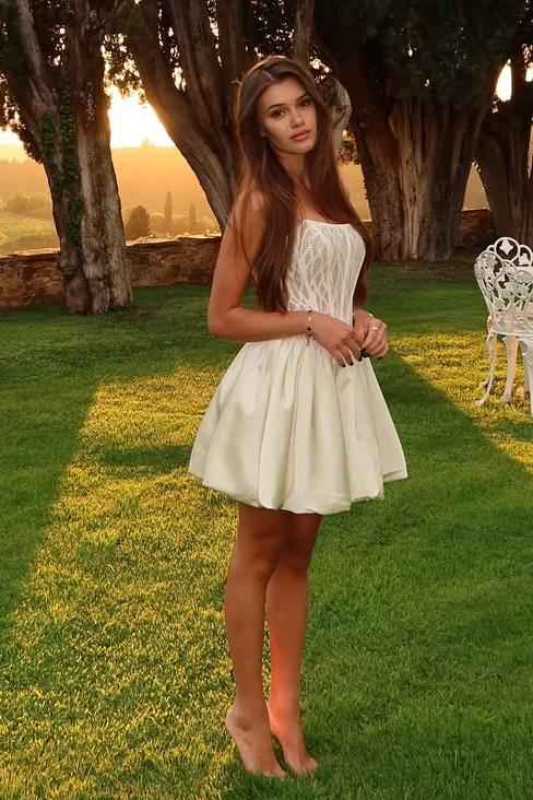 Strapless Sleeveless A Line Short Prom Dress With Pleated Lace BMBRIDE