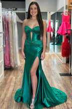 Captivating Sweetheart Satin Mermaid Long Prom Dress with a Unique Design BM bride