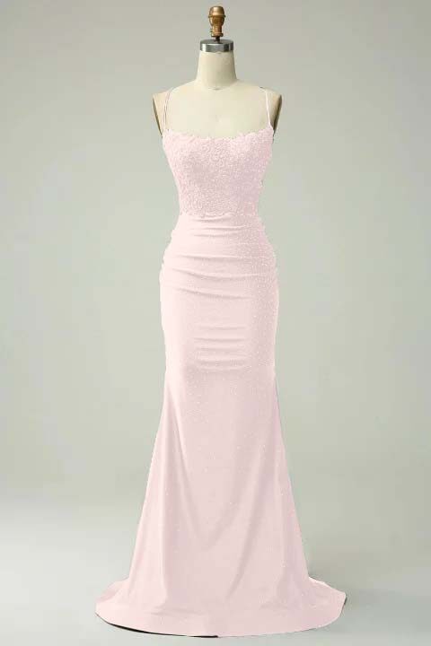 Spaghetti Strap Sleeveless Long Mermaid Prom Dress With Appliques