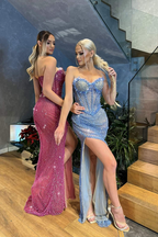 Sweetheart Strapless Sleeveless Stunning Beaded High Split Prom Dress
