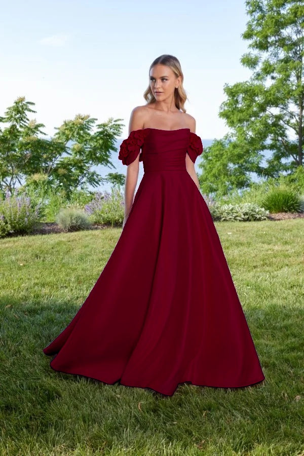 Off the Shoulder Sleeveless Long A Line Prom Dress With Pleated BMBRIDE