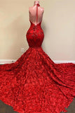 Spaghetti-Straps Red Prom Dress Mermaid with Sequins BM bride