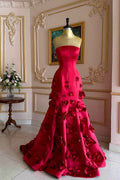 Sleeveless Strapless Long Mermaid Prom Dress With Flower Appliques