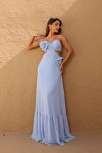 Chic Strapless Sleeveless Sweetheart Long Prom Dress With Ruffles
