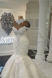 High Collar Off-the-Shoulder Beaded Mermaid Wedding Dress with Lace Appliques BM bride