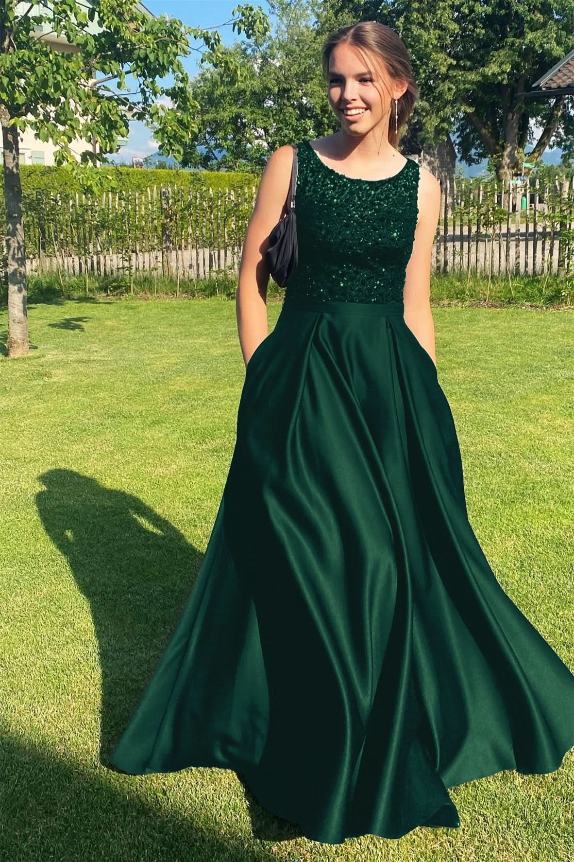 Elegant Black Sleeveless Jewel Mermaid Sequins Long Prom Dress Online BM bride