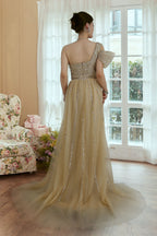 Sequins One Shoulder Prom Dress with Trail Split BM bride
