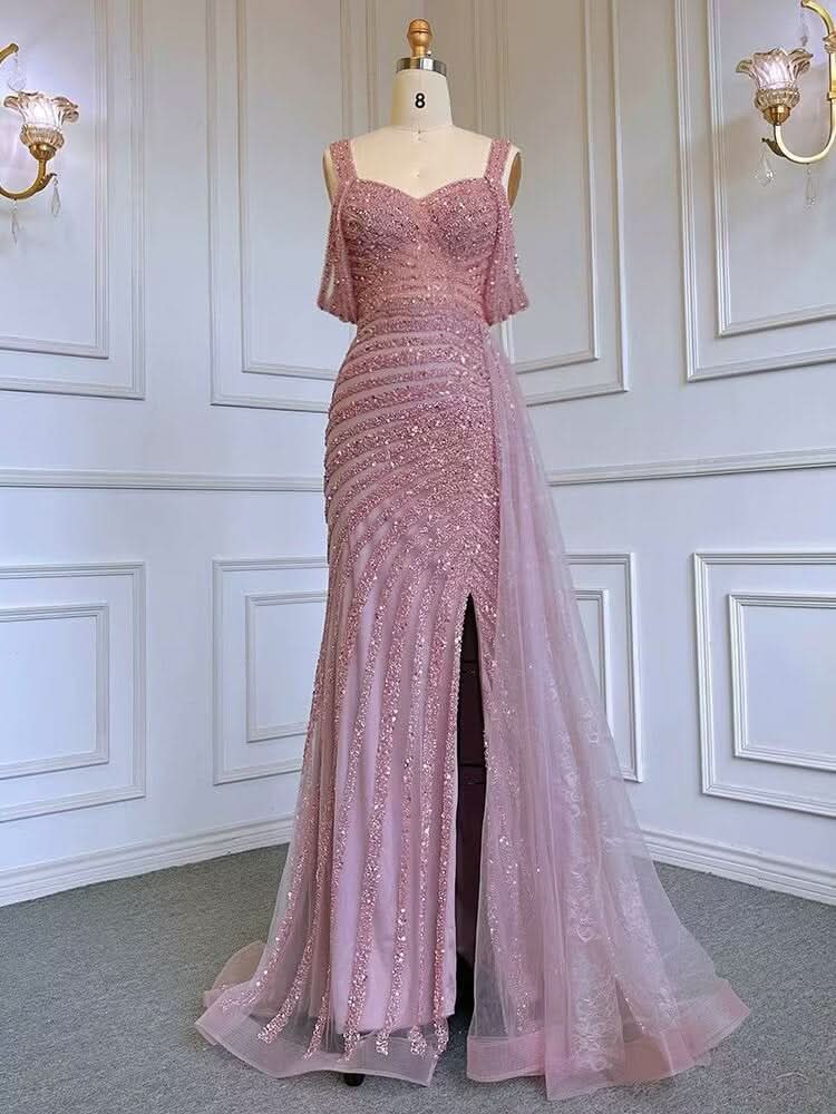Elegant Beaded Mermaid Evening Party Dress Gown BM bride