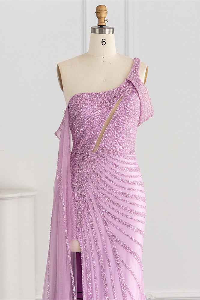 Stunning One Shoulder Mermaid Prom Dress Split With Sparkle Sequins