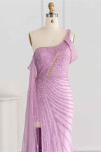 Stunning One Shoulder Mermaid Prom Dress Split With Sparkle Sequins