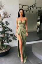 Spaghetti-Straps Mermaid Prom Dress Split BM bride