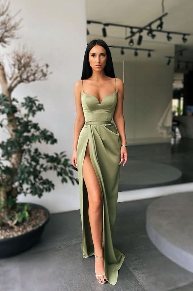 Spaghetti-Straps Mermaid Prom Dress Split BM bride