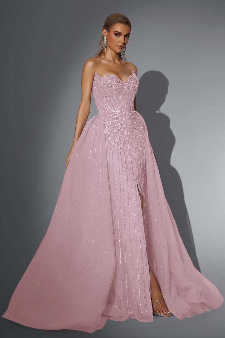 Strapless Sleeveless Long Mermaid Prom Dress With Split Sequins