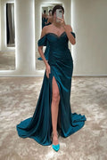 Peacock Off-the-Shoulder Split Mermaid Evening Dress Sleeveless BM bride