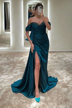 Peacock Off-the-Shoulder Split Mermaid Evening Dress Sleeveless BM bride