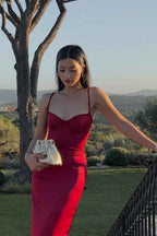 Red Sleeveless Sweetheart Mermaid Long Prom Dress With Pleated