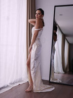 Off-the-Shoulder Mermaid Evening Dress with Slit BM bride