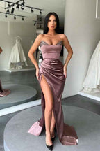 Chic Mermaid Strapless Sweetheart Prom Dress High Split Long With Sequins