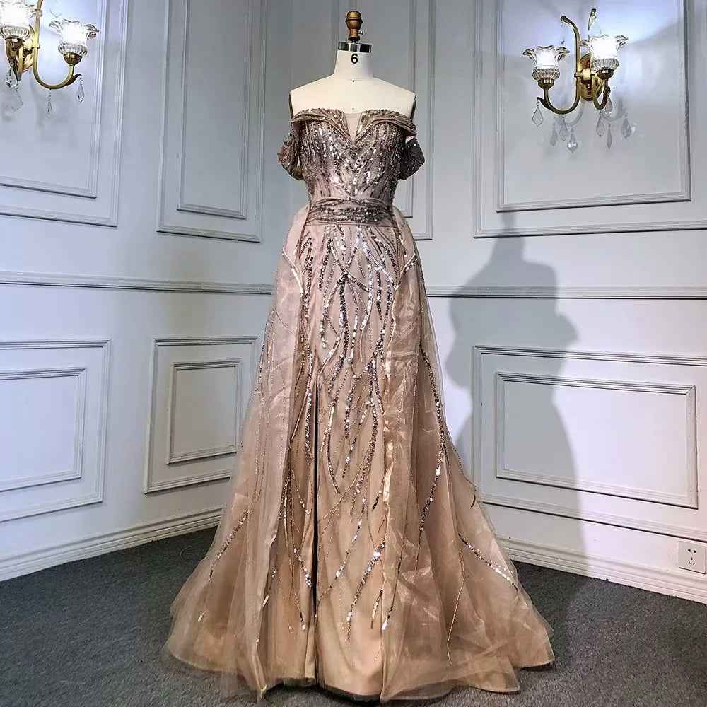 Graceful Bead Embroidery Off the Shoulder Strapless Green Long Prom Dress