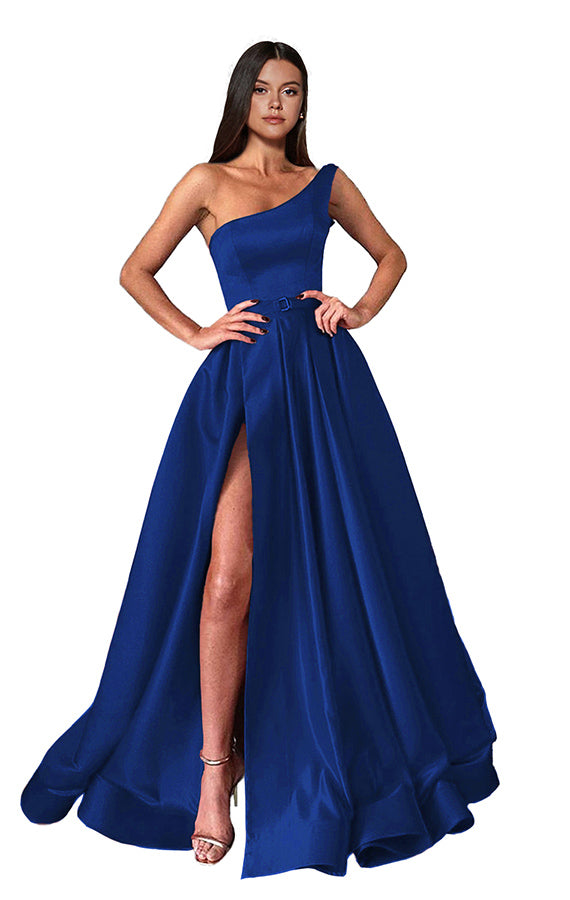 One Shoulder Long Slit Prom Dress BM bride
