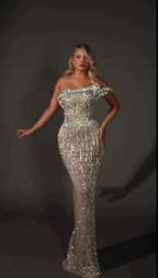 Chic Silver One Shoulder Strapless Sleeveless Long Prom Dress With Sequins