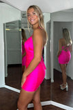 Dazzling Fuchsia Satin Sheath Lace-Up Homecoming Dress BM bride