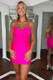 Dazzling Fuchsia Satin Sheath Lace-Up Homecoming Dress BM bride