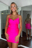 Dazzling Fuchsia Satin Sheath Lace-Up Homecoming Dress BM bride