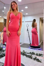 Striking Navy Blue Beaded V-Neck Backless Mermaid Long Prom Dress BM bride