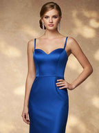 Royal Blue Mermaid Spaghetti Strap Sweetheart Floor-Length Satin Prom Dress