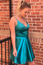 Graceful A-Line Spaghetti Straps Satin Homecoming Dress BM bride