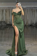 Off the Shoulder Strapless Sleeveless Long Mermaid Prom Dress With Split