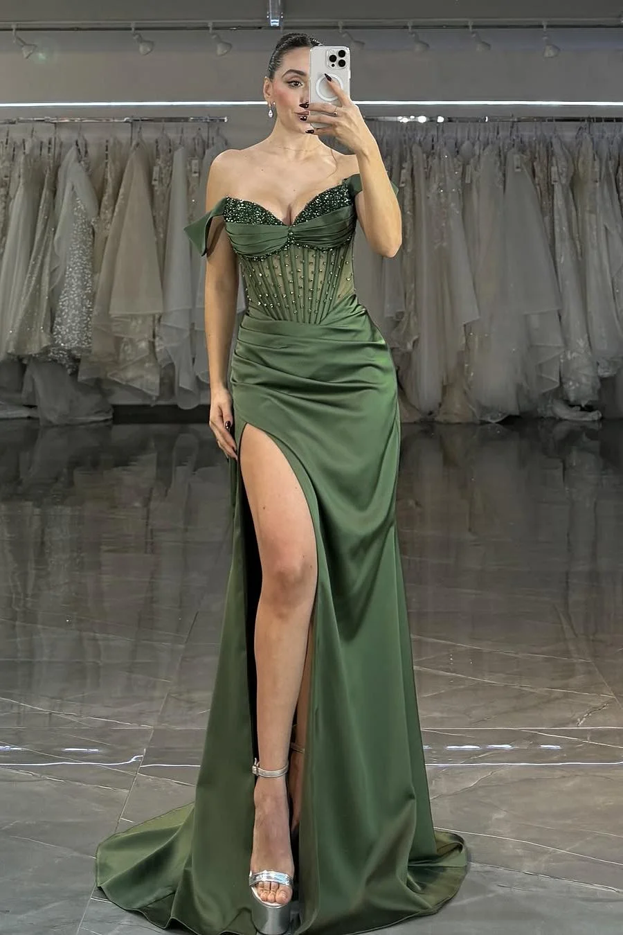 Off the Shoulder Strapless Sleeveless Long Mermaid Prom Dress With Split