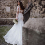 A-Line Bateau Wedding Dress Floor-length Tulle With Appliques Lace Pearl BM bride