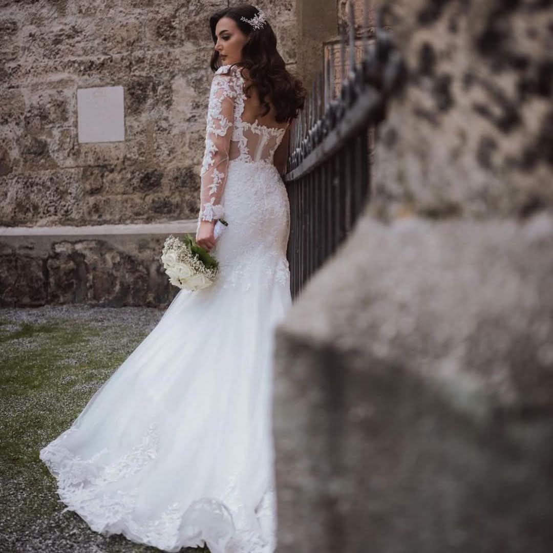 A-Line Bateau Wedding Dress Floor-length Tulle With Appliques Lace Pearl BM bride