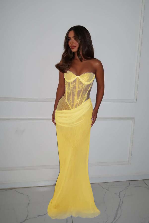 Strapless Sleeveless Long Mermaid Prom Dress With Lace Pleated BMBRIDE