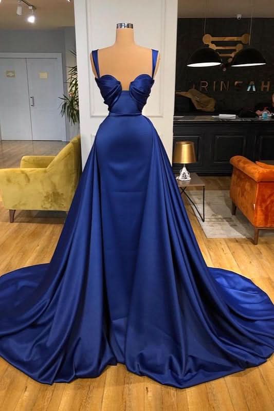 Straps Long Overskirt Royal Blue Prom Dress BM bride