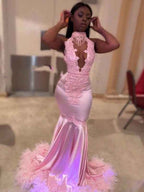 Chic Applique Blushing Pink Mermaid Floor Length Prom Dress