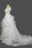 Sequined Short Sleeve Appliqued Ball Gown Wedding Dress with Tulle Ruffles BM bride